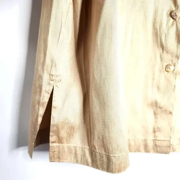 ios Metallic Gold 100% Silk Top Size M Button Up Long Sleeve Classic Elegant - Picture 5 of 11